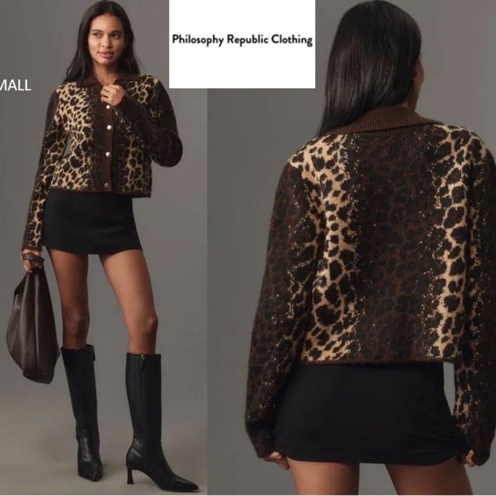 Anthropologie Philosophy Republic Clothing  Brown and Black Leopard Cardigan